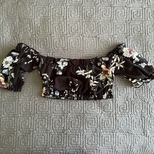 Floral Off-Shoulder Black Top